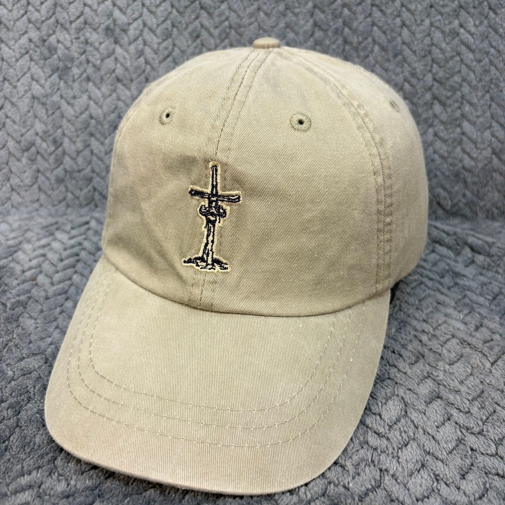 Adams Tan Khaki Cotton Strapback Hat Cross Embroidered Baseball Cap LP101